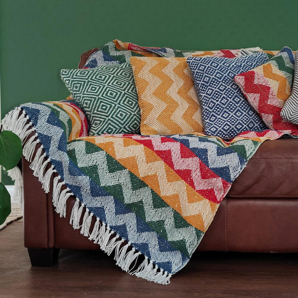 Brighter Future Rainbow Zig Zag Throw Woven from Plastic Bottles - Image 4