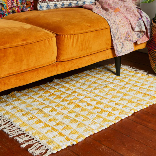 Yellow Handmade Recycled Cotton Chindi Rag Rug - Image 2