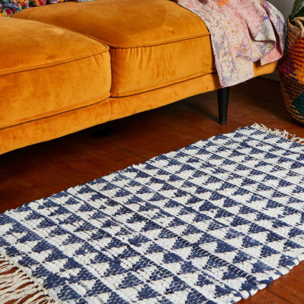 Blue Handmade Recycled Cotton Chindi Rag Rug - Image 2