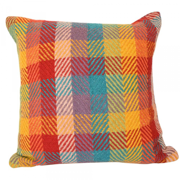 Cushion Cover Soft Recycled Cotton Multi Coloured Checks 40x40cm