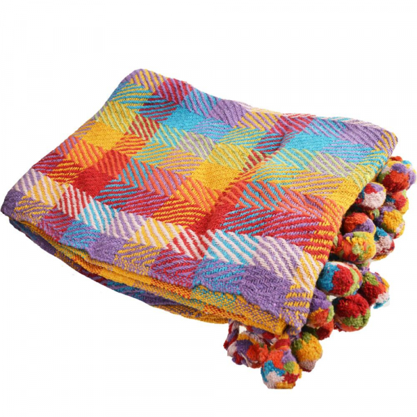 Soft Recycled Cotton Multi Coloured Throw (Checks)