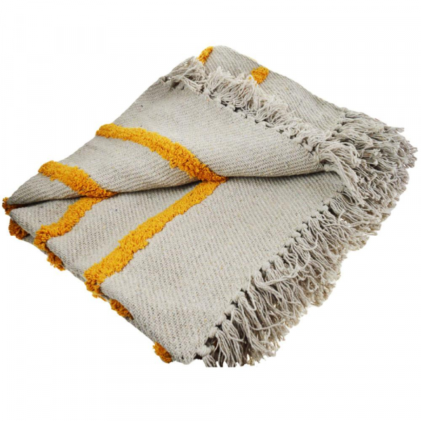 Yellow Tufted Stripes Throw/bedspread, recycled cotton