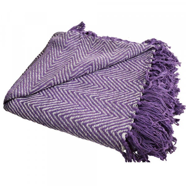 Lilac Throw/Bedspread Soft Recycled Cotton Chevron Design 150x125cm